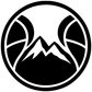 Vinyl decal: black circular basketball-and-mountain design with white outline