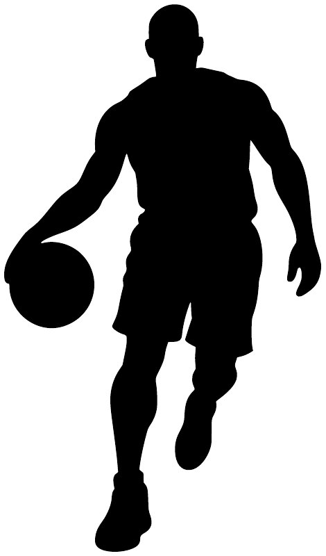 Black basketball player vinyl decal silhouette with basketball in hand