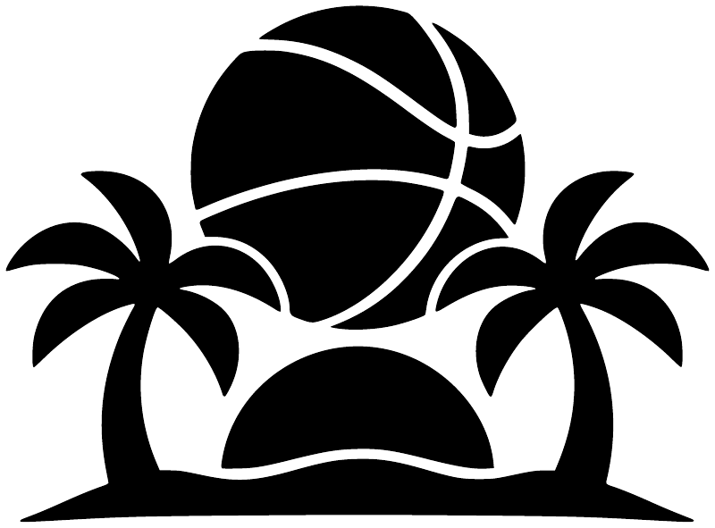 Black basketball, palm trees, and sunset vinyl wall decal silhouette