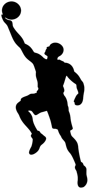 Basketball layup arc vinyl decal silhouette of basketball player shooting on white