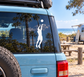 Basketball jump shot vinyl decal on car window, white silhouette figure with ball pose
