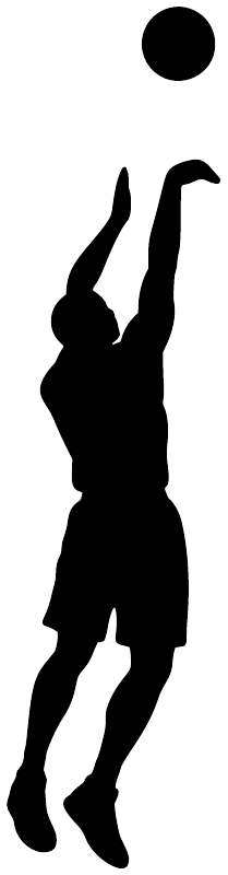 Basketball jump shot vinyl decal silhouette of player shooting, black on white