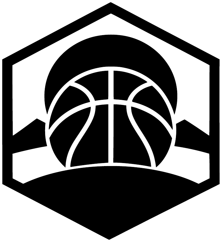 Black basketball geometric vinyl decal with hexagon border and hoop line art.