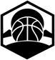 Black basketball geometric vinyl decal with hexagon border and hoop line art.