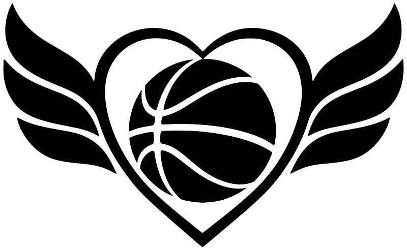 Black heart-and-basketball vinyl decal with winged design, high-contrast