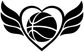 Black heart-and-basketball vinyl decal with winged design, high-contrast