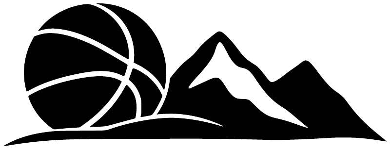 Basketball and mountain vinyl decal, black design on white background