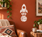 White rocket and basketball vinyl decal for wall