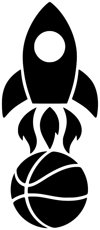 Black rocket and basketball vinyl decal, bold silhouette