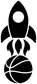 Black rocket and basketball vinyl decal, bold silhouette