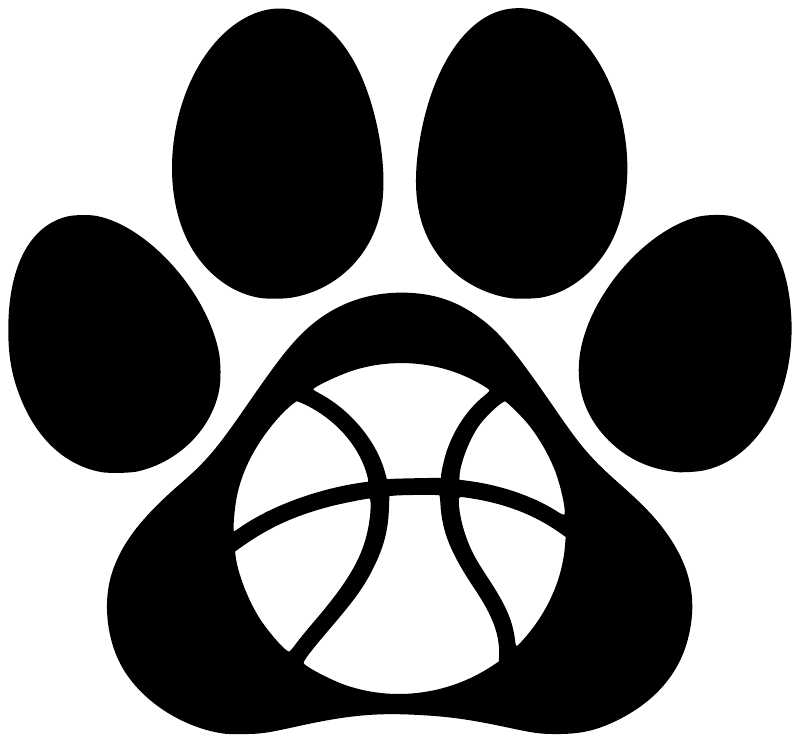 Black paw print decal with basketball graphic, bold close-up