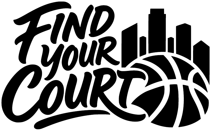 Black vinyl wall decal with “Find Your Court” text and basketball hoop graphic