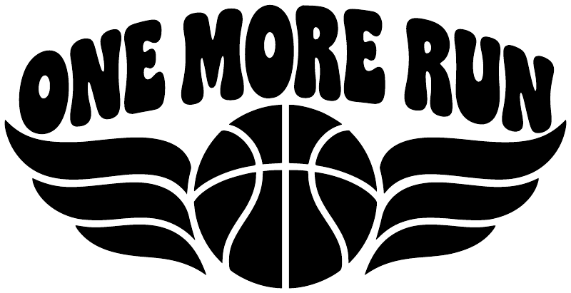 Black vinyl decal graphic with 'ONE MORE RUN' text and basketball wings