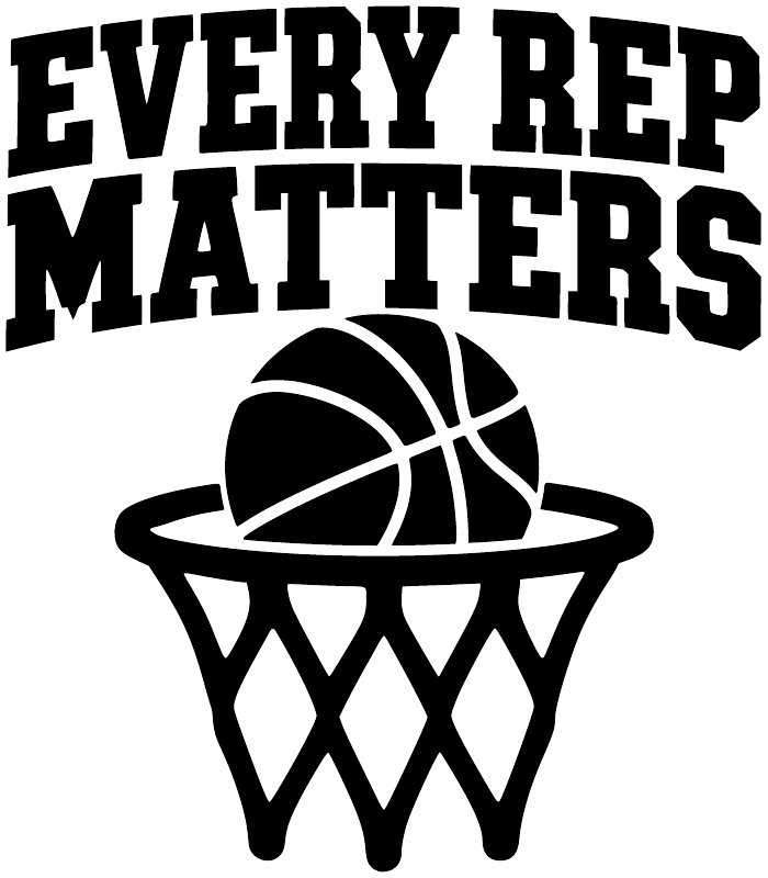 Large vinyl decal reading 'EVERY REP MATTERS' with basketball hoop and ball