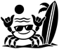 Black cartoon crab vinyl decal sticker with surfboard and sunglasses