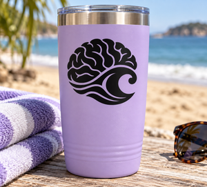 Purple tumbler with black wave brain vinyl decal