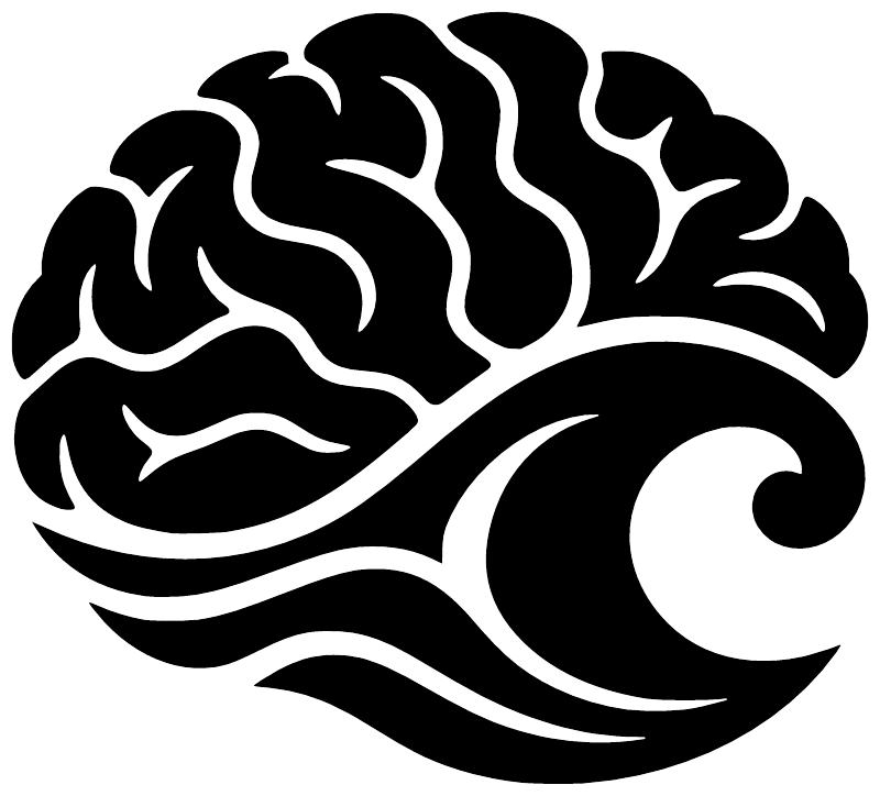Black wave brain vinyl decal with curled wave and brain design