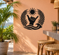 Tropical shaka vinyl decal: black sun, hand in prayer, laurel leaves, wave design