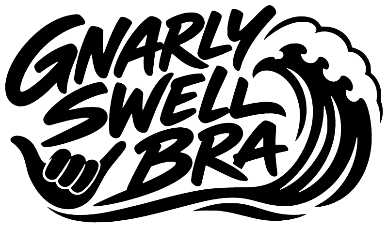 Vinyl wall decal close-up of the Gnarly Swell BRA logo, black with white border