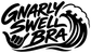 Vinyl wall decal close-up of the Gnarly Swell BRA logo, black with white border