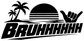 Vinyl decal close-up: black palm trees, hand gesture, sunset, and BRUHHHHHH lettering