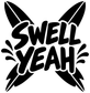 Black "Swell Yeah" vinyl decal with bold lettering and starburst leaf details