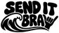 Close-up Send It Bra vinyl decal featuring black "SEND IT BRA" text and hand icon