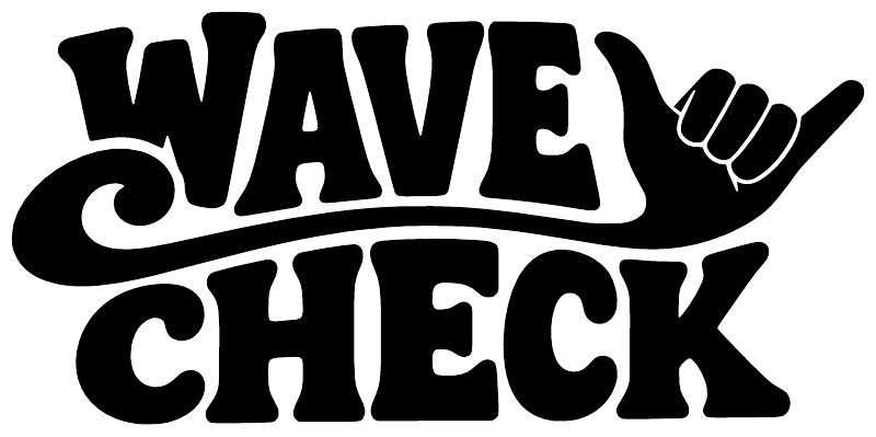 Wave Check vinyl decal close-up, bold black text with hand icon on white