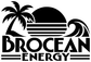 Black BROCEAN ENERGY vinyl decal featuring palm tree, sun, and wave lines