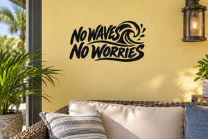 Black 'No Waves No Worries' vinyl decal with stylized wave design