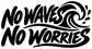 Black 'No Waves No Worries' vinyl decal with large wave swirl graphic