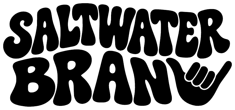 Black "Saltwater Brain" vinyl decal lettering with brainwave icon, bold style