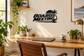 Board Meeting vinyl wall decal with palm tree graphic and wave stripes