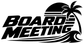 Close-up Board Meeting vinyl decal with bold text, palm tree, and wave stripes