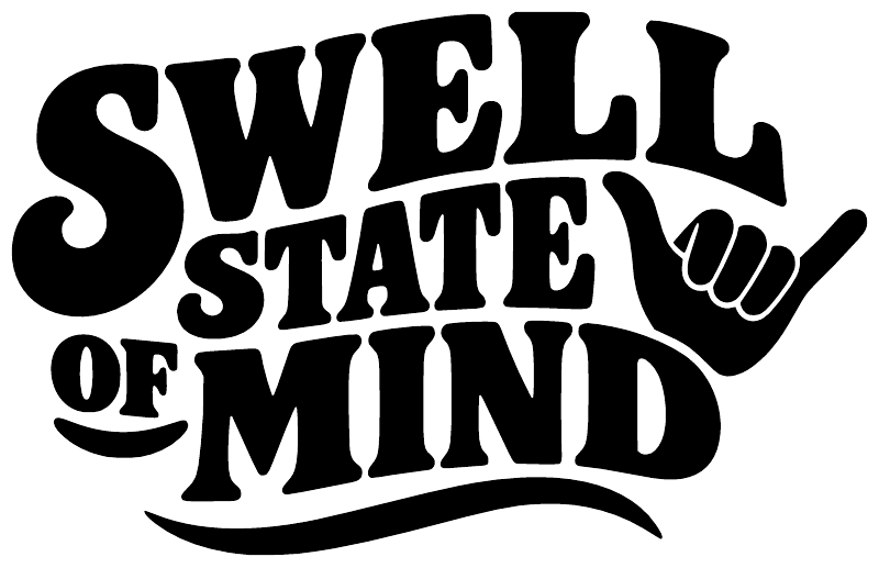 Swell State of Mind vinyl decal, bold black text and waving hand graphic