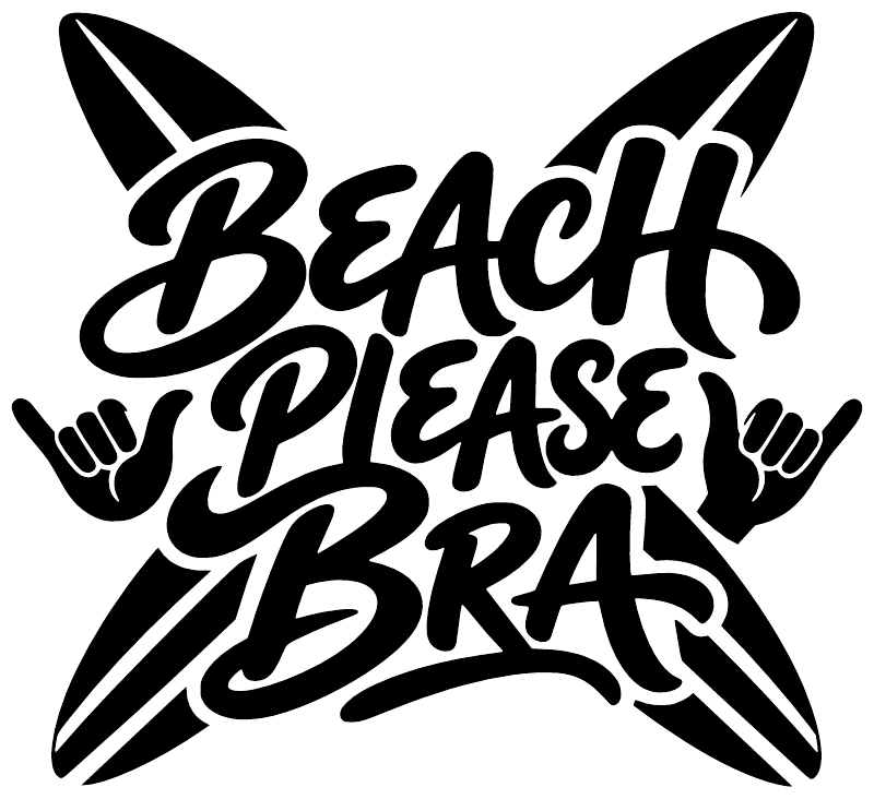 Black 'Beach Please Bra' vinyl decal with starfish hands graphic