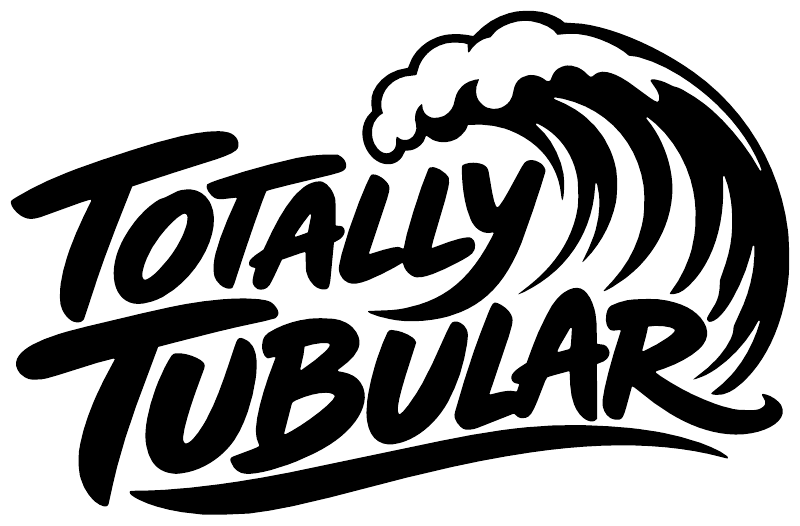 Totally Tubular vinyl decal logo with black lettering on white