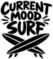 Surf vinyl decal reading "CURRENT MOOD SURF" with surfboard and eye shapes