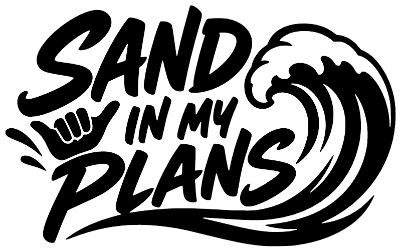 Black 'Sand in My Plans' wave vinyl decal on white background
