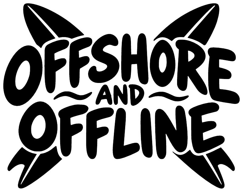 Offshore and Offline vinyl decal close-up, bold black lettering with white highlights