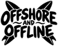 Offshore and Offline vinyl decal close-up, bold black lettering with white highlights