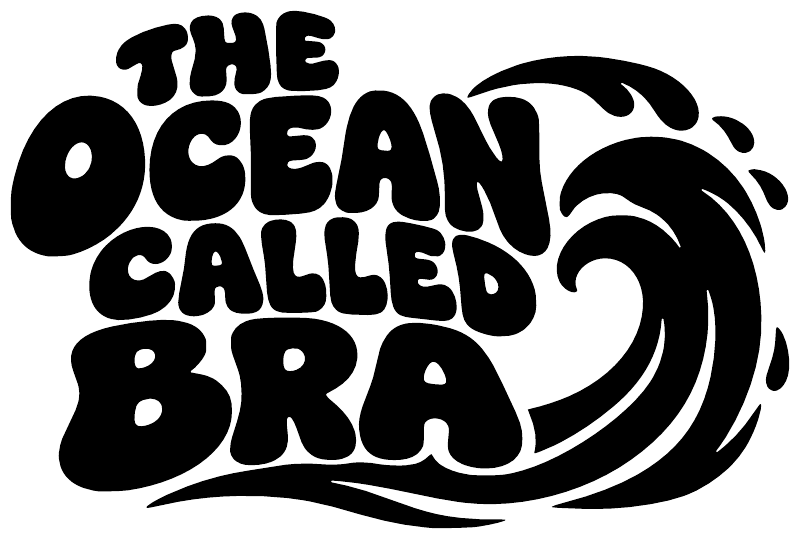 Black vinyl decal text “THE OCEAN CALLED BRA” with ocean wave and splash graphics