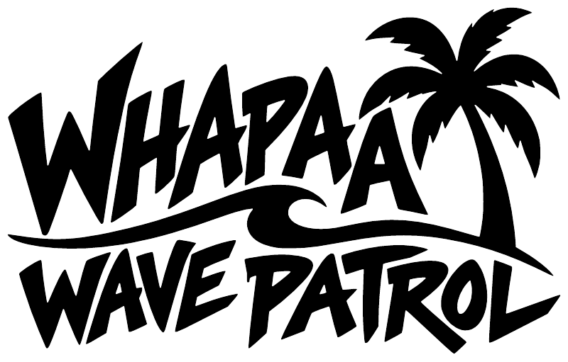 Wave Patrol vinyl decal with large Whapaa lettering and palm tree graphic, black on white