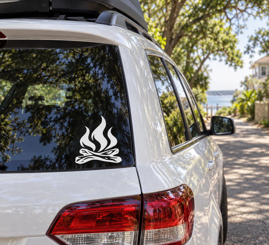 Black and white flame vinyl decal on car side window