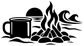 Black campfire coffee vinyl decal graphic: mug, flames, logs, and waves