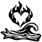 Fire-heart vinyl decal with black flames and wave strokes on white backing