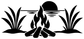 Black vinyl decal of beach grass tufts and a centered campfire with flames