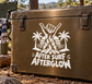Beach-themed vinyl decal with flaming surfboard and text "After Surf Afterglow"