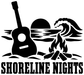 Black vinyl decal with guitar, waves, flames, and 'SHORELINE NIGHTS' lettering