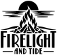 Black Firelight and Tide vinyl decal logo: campfire above rays, bold text